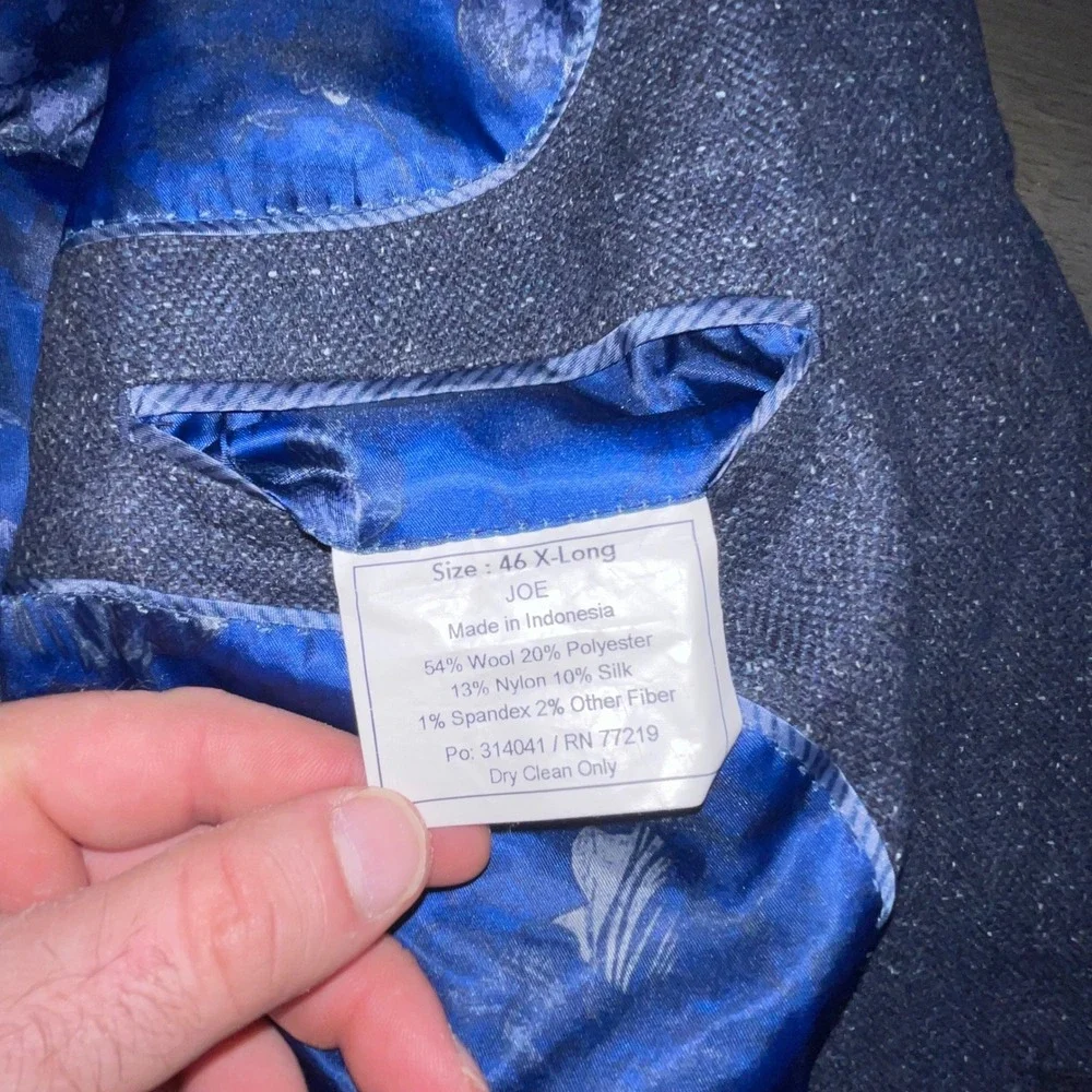 Joseph Abboud Mens 46 X-Long Blue Sport Coat Blazer Wool Silk Nova Fides Italian